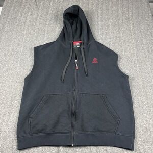 VTG Y2K South Pole Full Zip Hoodie Vest Thermal Hood Mens XXL Black Cyber Grunge